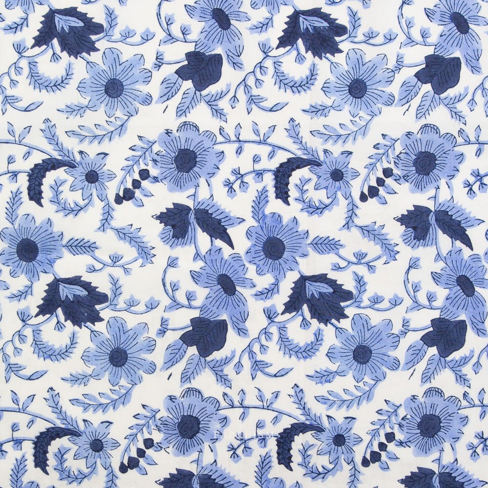 Country Floral - Blue - Indian Block Prints Cottage - Fableism Supply Co. - Simplifi Fabric