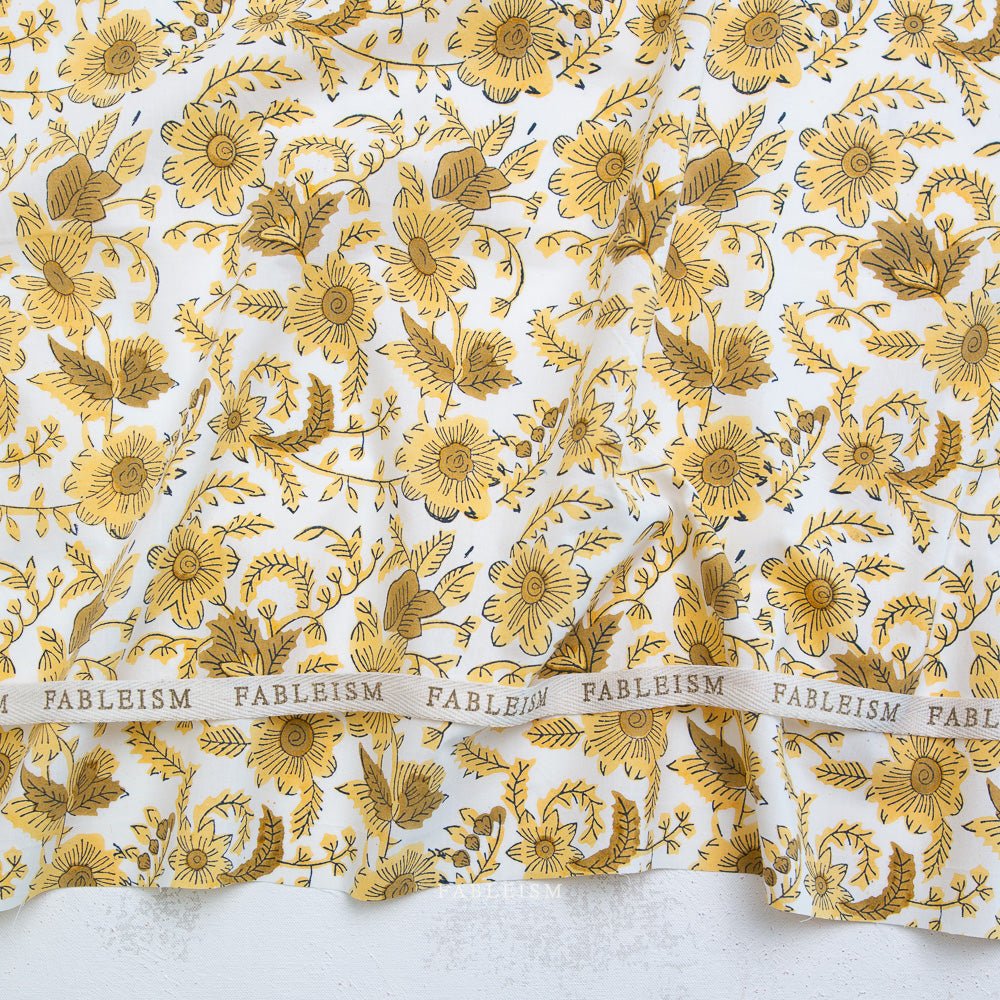 Country Floral - Yellow - Indian Block Prints Cottage - Fableism Supply Co. - Simplifi Fabric