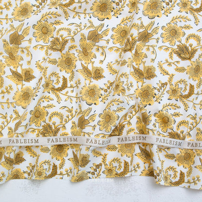 Country Floral - Yellow - Indian Block Prints Cottage - Fableism Supply Co. - Simplifi Fabric