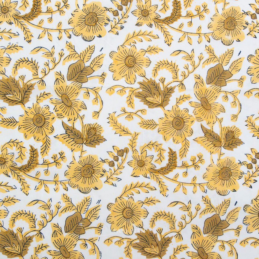Country Floral - Yellow - Indian Block Prints Cottage - Fableism Supply Co. - Simplifi Fabric