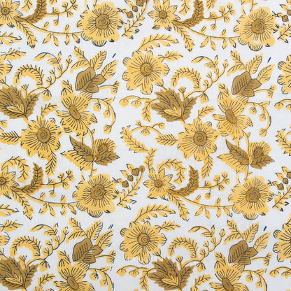 Country Floral - Yellow - Indian Block Prints Cottage - Fableism Supply Co. - Simplifi Fabric