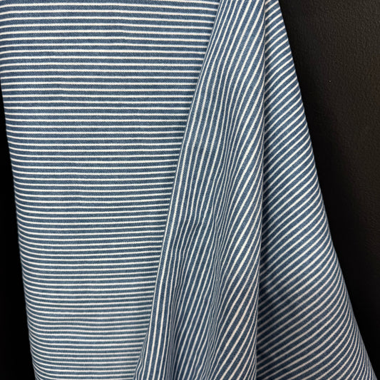 Hickory Stripe Denim Look Double Gauze - Japanese Import - Medium Denim/White