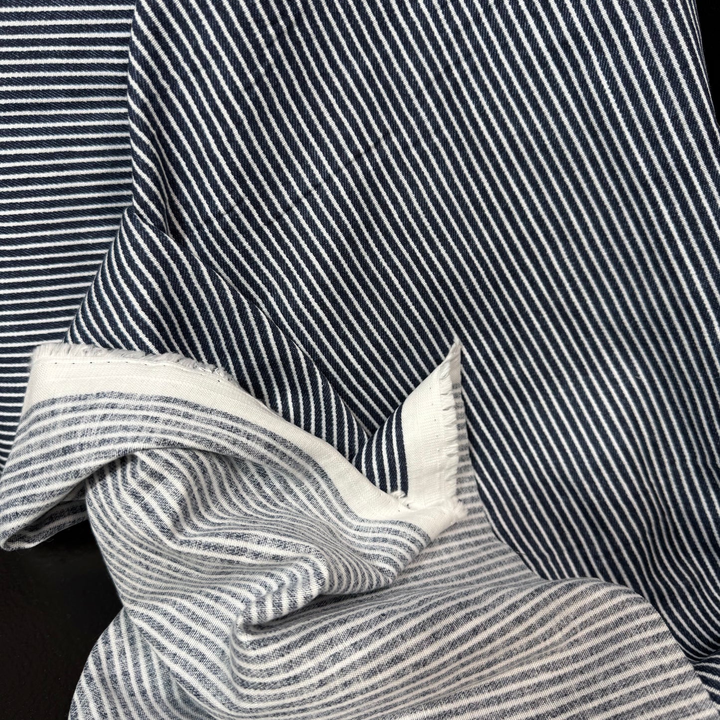 Hickory Stripe Denim Look Double Gauze - Japanese Import - Dark Denim/White