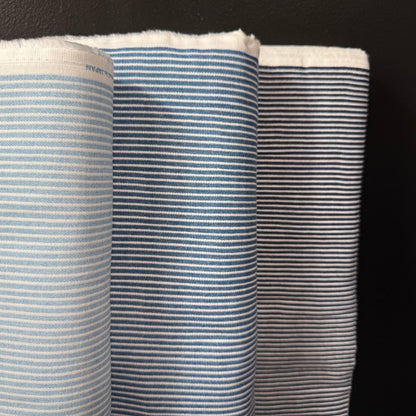 Hickory Stripe Denim Look Double Gauze - Japanese Import - Medium Denim/White