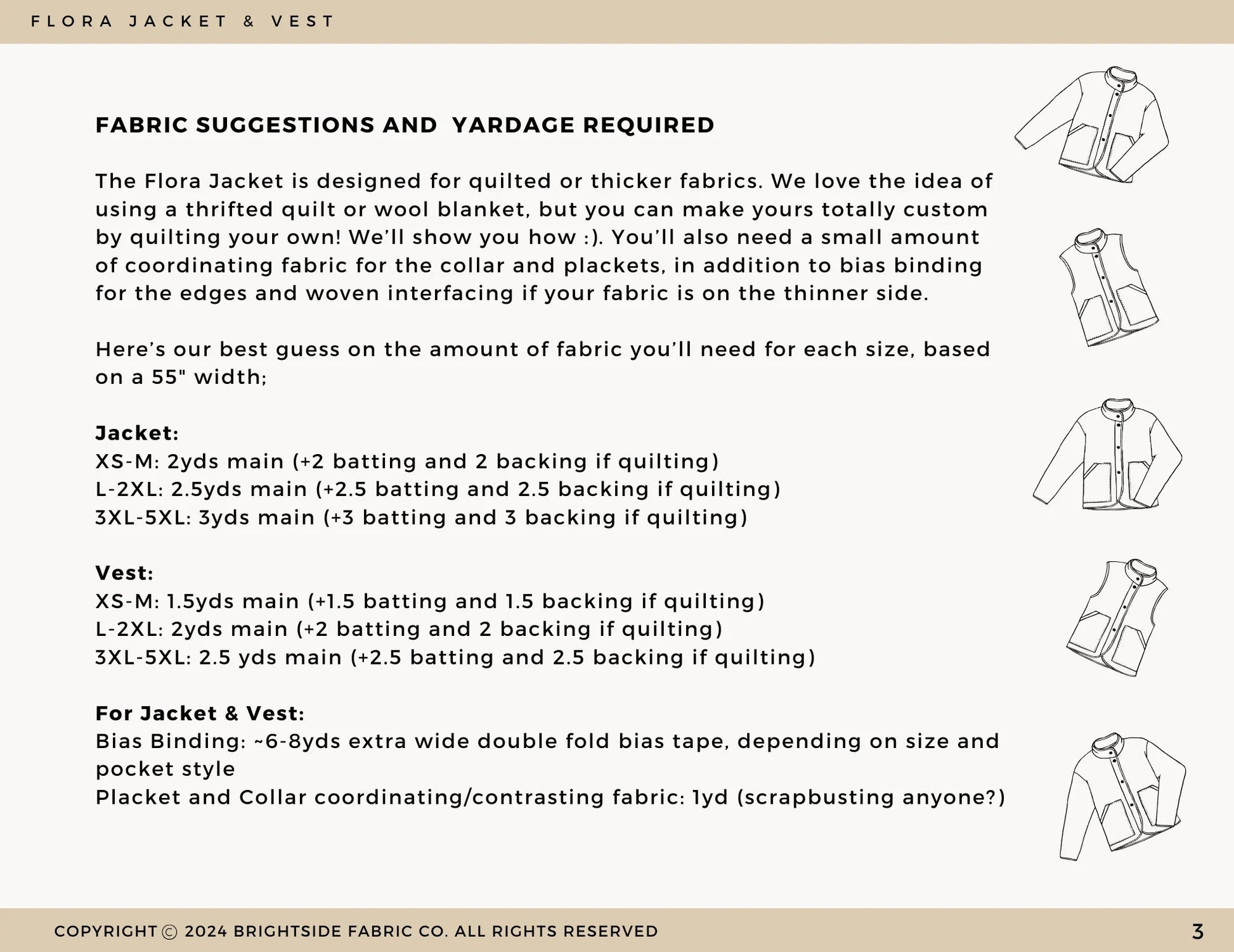Flora Jacket and Vest Sewing PDF Pattern - Brightside Fabric Co. - Simplifi Fabric