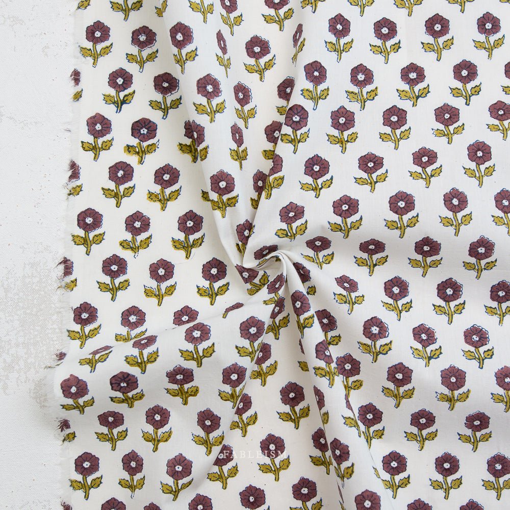 Flowerling - Eggplant - Indian Block Prints Cottage - Fableism Supply Co. - Simplifi Fabric