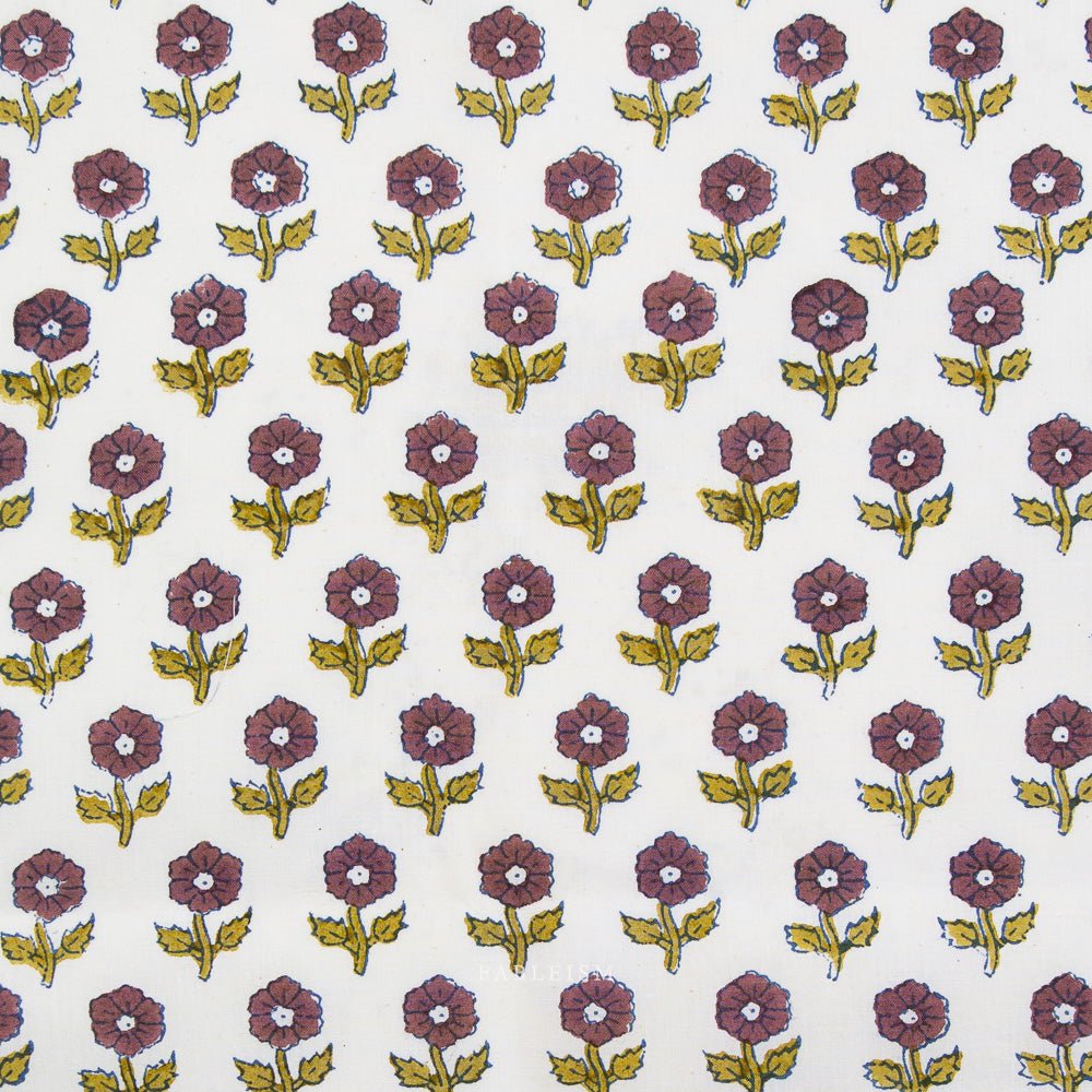Flowerling - Eggplant - Indian Block Prints Cottage - Fableism Supply Co. - Simplifi Fabric