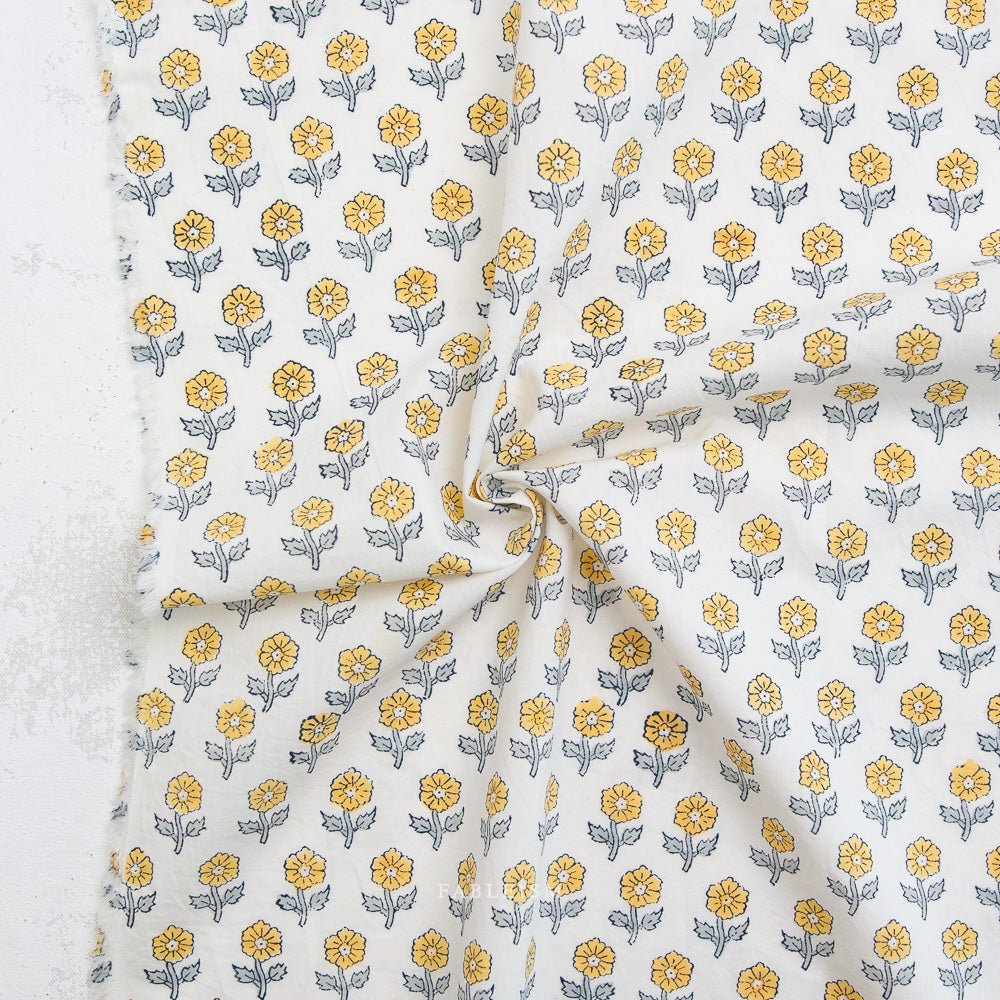 Flowerling - Yellow - Indian Block Prints Cottage - Fableism Supply Co. - Simplifi Fabric