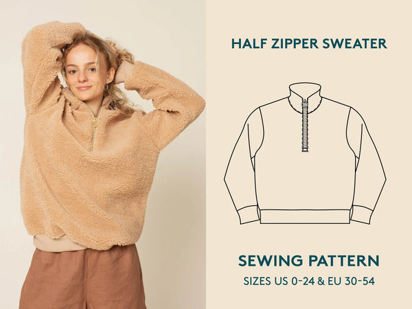 Half Zipper Sweater Womens Paper Pattern - Wardrobe by Me
