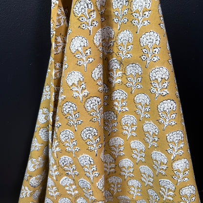 Harvest Bloom Mustard  - Bagru Indian Cotton Block Print