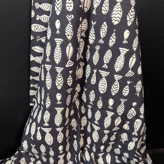 Fish School Black - Bagru Indian Cotton Block Print