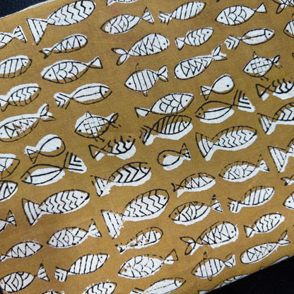 Fish School Ochre - Bagru Indian Cotton Block Print