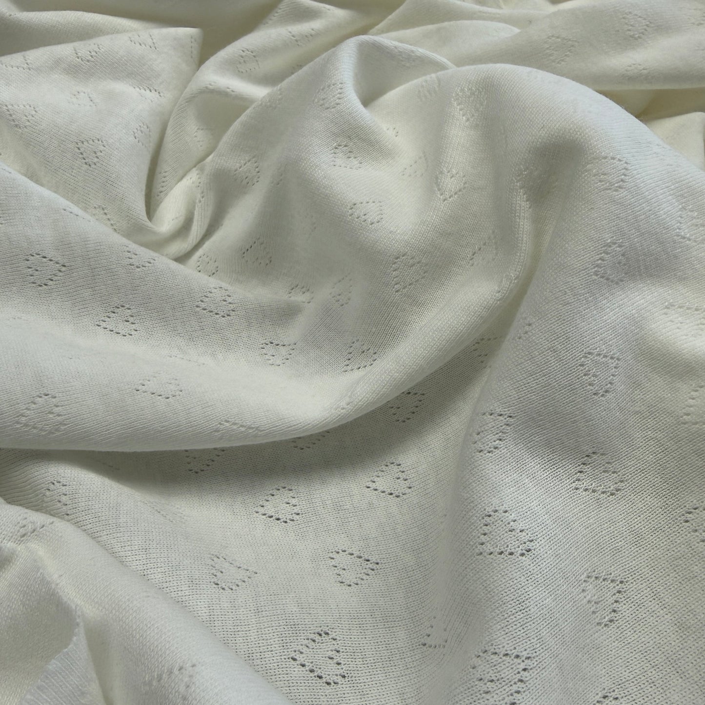 Heart Pointelle Knit Fabric - Organic Cotton - Natural White - Simplifi Fabric