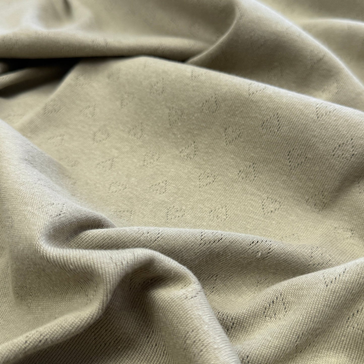 Heart Pointelle Knit Fabric - Organic Cotton - Pale Willow - Simplifi Fabric