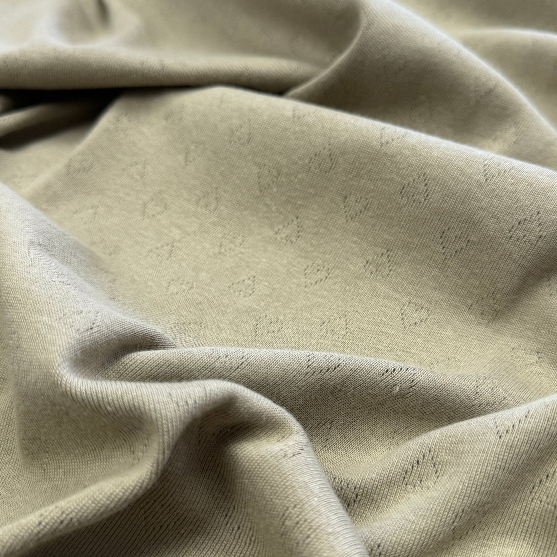 Heart Pointelle Knit Fabric - Organic Cotton - Pale Willow - Simplifi Fabric