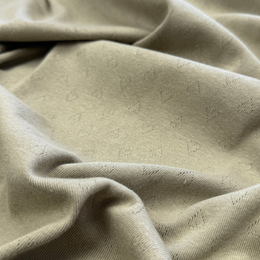 Heart Pointelle Knit Fabric - Organic Cotton - Pale Willow - Simplifi Fabric