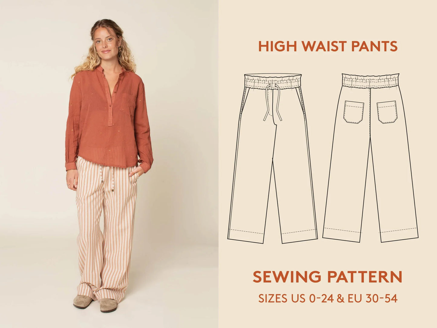 High Waist Pants Womens Paper Pattern - Wardrobe by Me