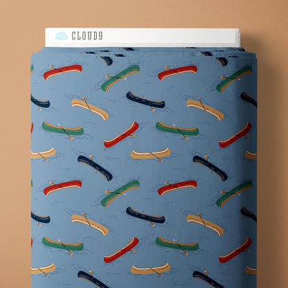 Just Paddling - Blue - Backwoods and Boots - Softly Studio - Cloud 9 Fabrics - Poplin - Simplifi Fabric