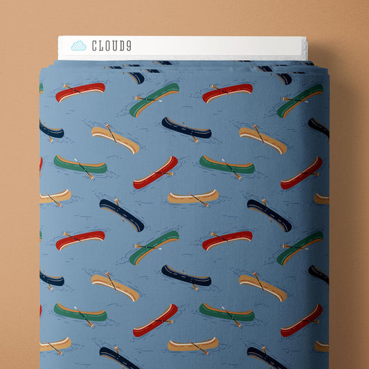 Just Paddling - Blue - Backwoods and Boots - Softly Studio - Cloud 9 Fabrics - Poplin - Simplifi Fabric
