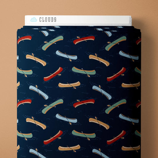 Just Paddling - Navy - Backwoods and Boots - Softly Studio - Cloud 9 Fabrics - Poplin - Simplifi Fabric