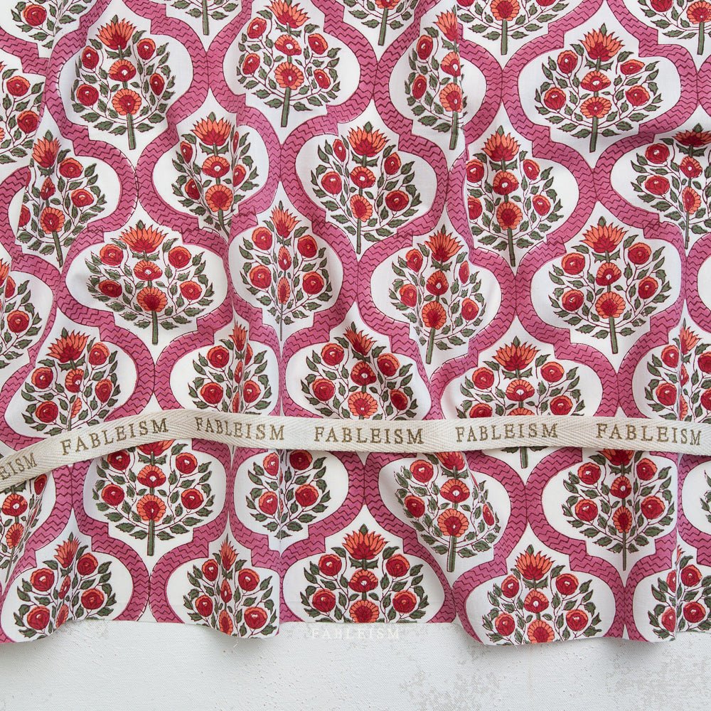 Lattice Floral - Pink - Indian Block Prints Cottage - Fableism Supply Co. - Simplifi Fabric