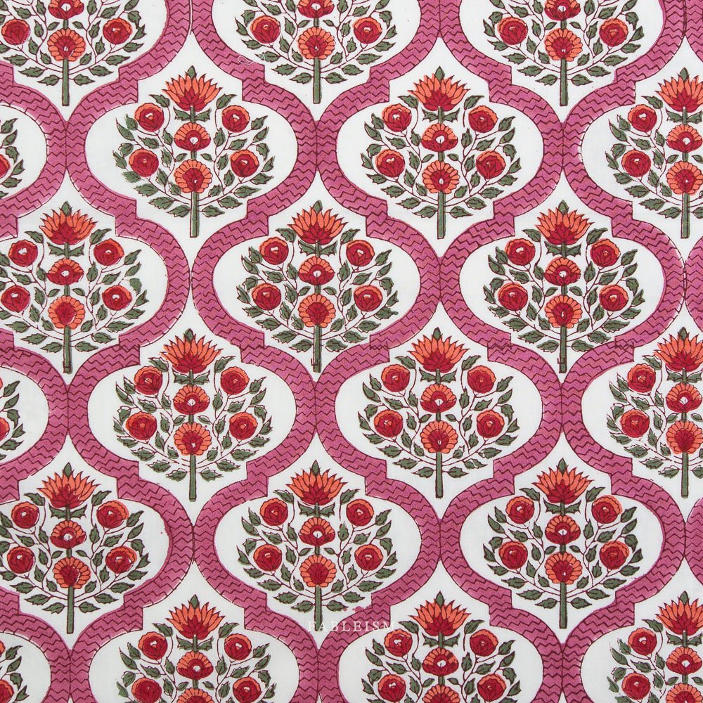 Lattice Floral - Pink - Indian Block Prints Cottage - Fableism Supply Co. - Simplifi Fabric