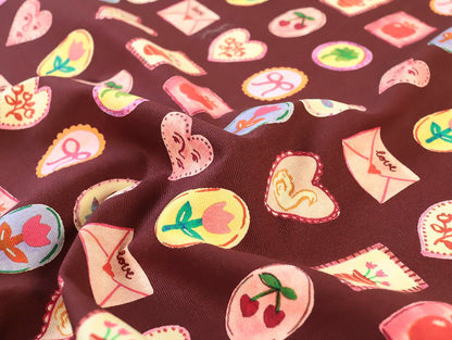 Love Letter Stretch Denim - Burgundy - Oeko - Tex 100 - Fabric Godmother - Simplifi Fabric