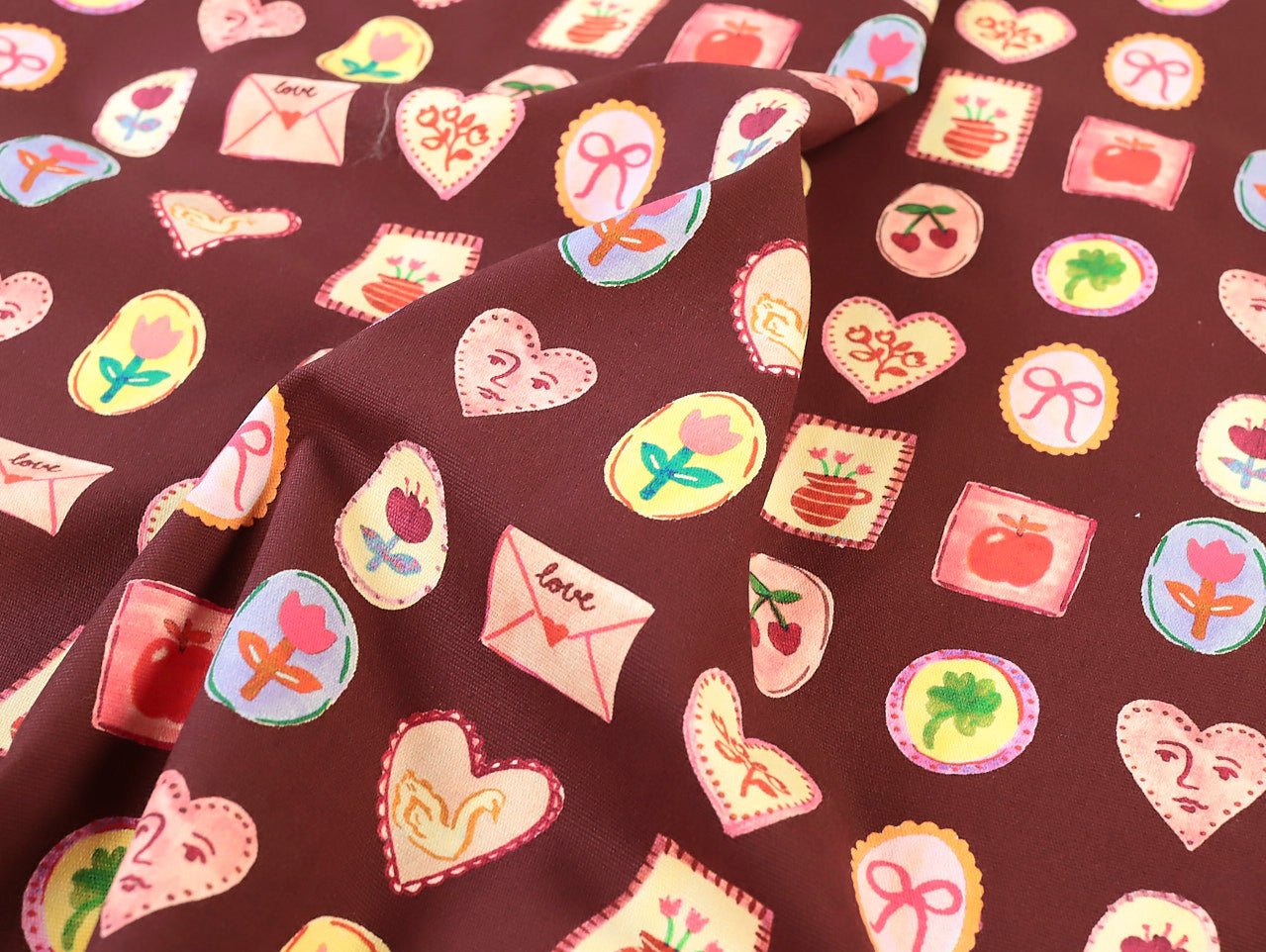 Love Letter Stretch Denim - Burgundy - Oeko - Tex 100 - Fabric Godmother - Simplifi Fabric