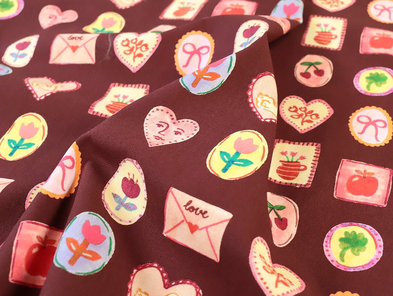 Love Letter Stretch Denim - Burgundy - Oeko - Tex 100 - Fabric Godmother - Simplifi Fabric