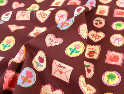 Love Letter Stretch Denim - Burgundy - Oeko - Tex 100 - Fabric Godmother - Simplifi Fabric