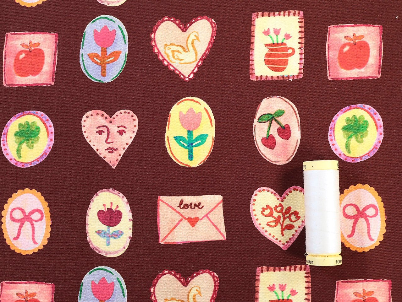 Love Letter Stretch Denim - Burgundy - Oeko - Tex 100 - Fabric Godmother - Simplifi Fabric