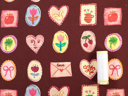 Love Letter Stretch Denim - Burgundy - Oeko - Tex 100 - Fabric Godmother - Simplifi Fabric