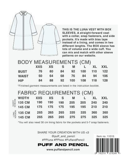 Luna + Box Sleeves Jacket - Paper Sewing Pattern - Puff And Pencil - Simplifi Fabric