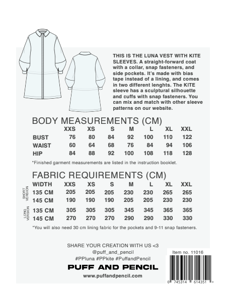 Luna + Kite Sleeves Jacket - Paper Sewing Pattern - Puff And Pencil - Simplifi Fabric