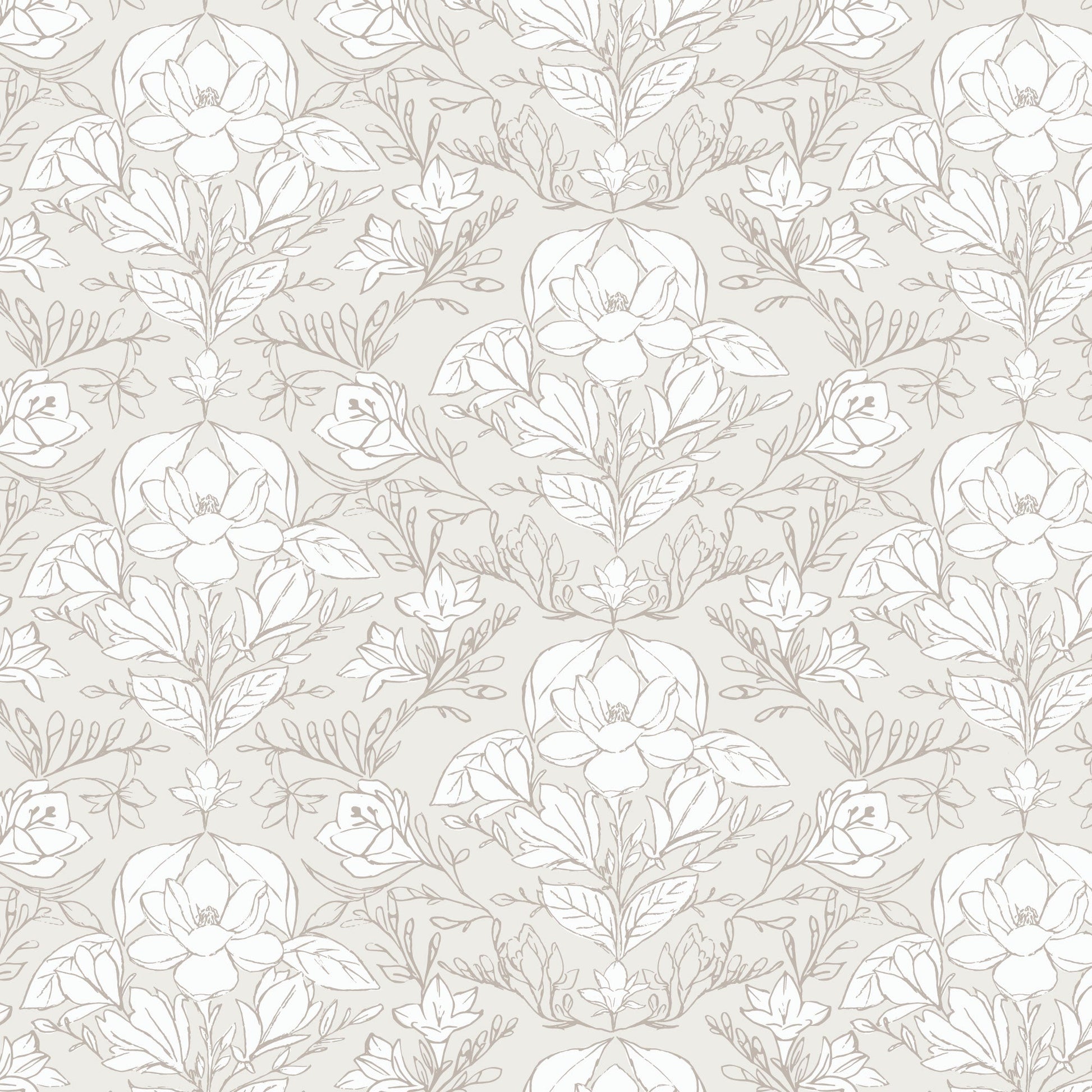 Magnolia Reverie - White/Grey - Gentle Whispers - Trisha Patel - Cloud 9 Fabrics - Poplin - Simplifi Fabric