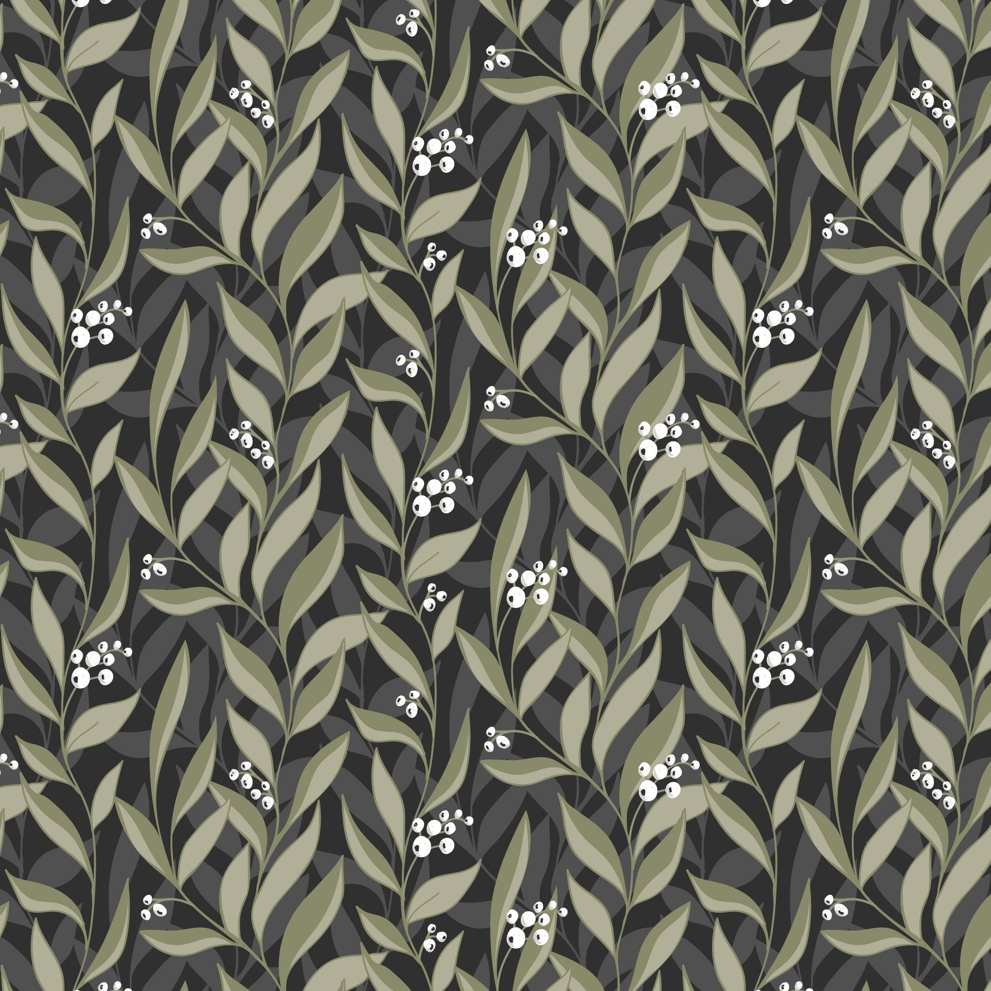 Nightvine - Ebony/Moss - Twilight Reverie - Lisee Ree Designs - Cloud 9 Fabrics - Poplin - Simplifi Fabric
