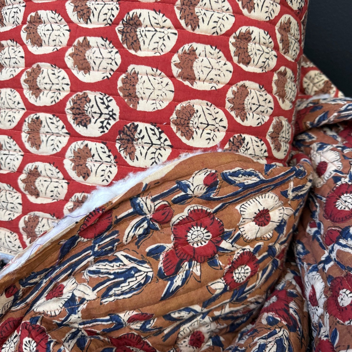 Rust Blossom + Clayfield - Quilted Bagru Indian Cotton Block Print (Reversible) - Simplifi Fabric