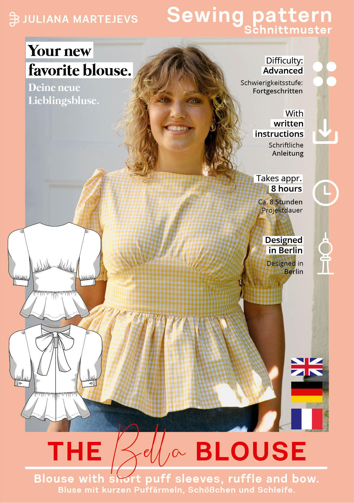 The Bella Peplum Blouse - Paper Sewing Pattern - Juliana Martejevs - Simplifi Fabric