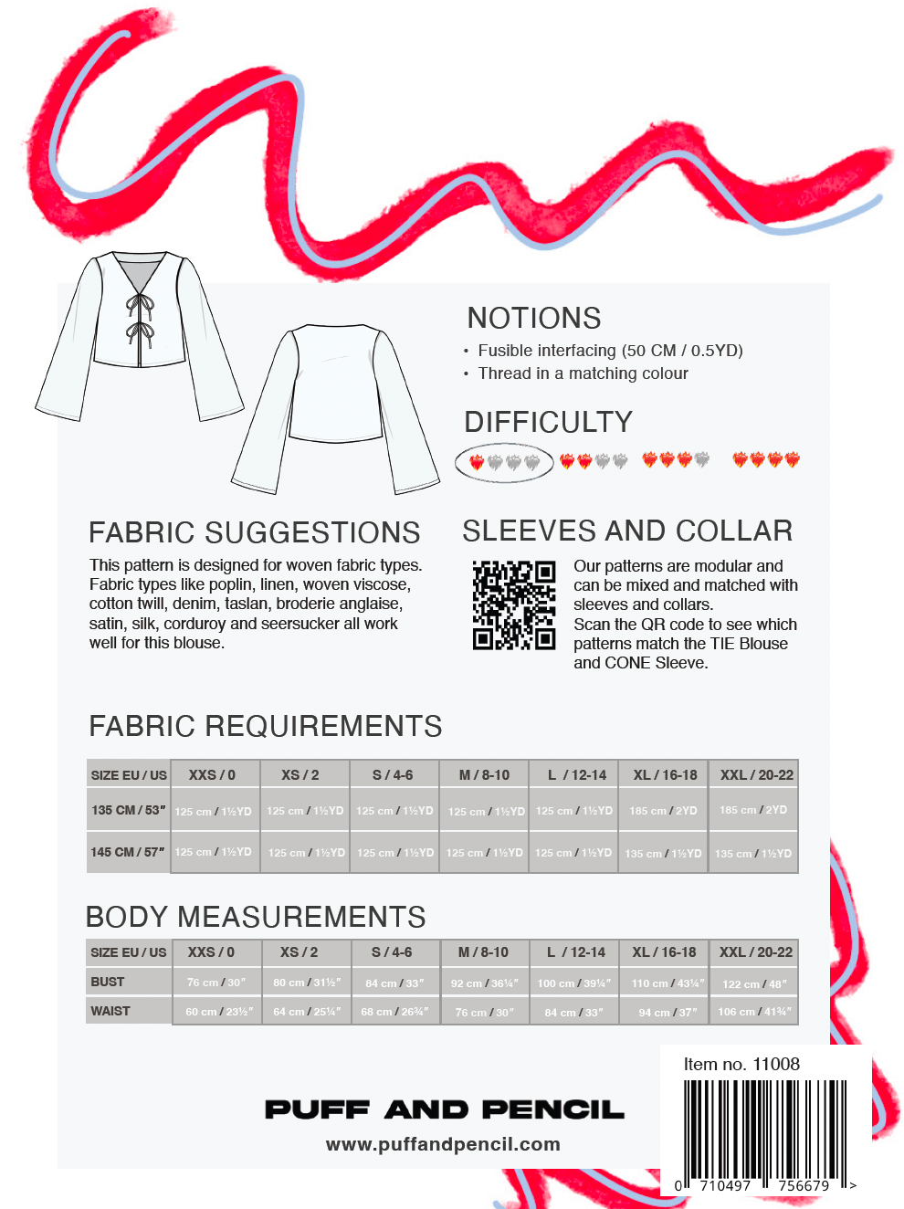 Tie Blouse + Cone Sleeves - Paper Sewing Pattern - Puff And Pencil - Simplifi Fabric