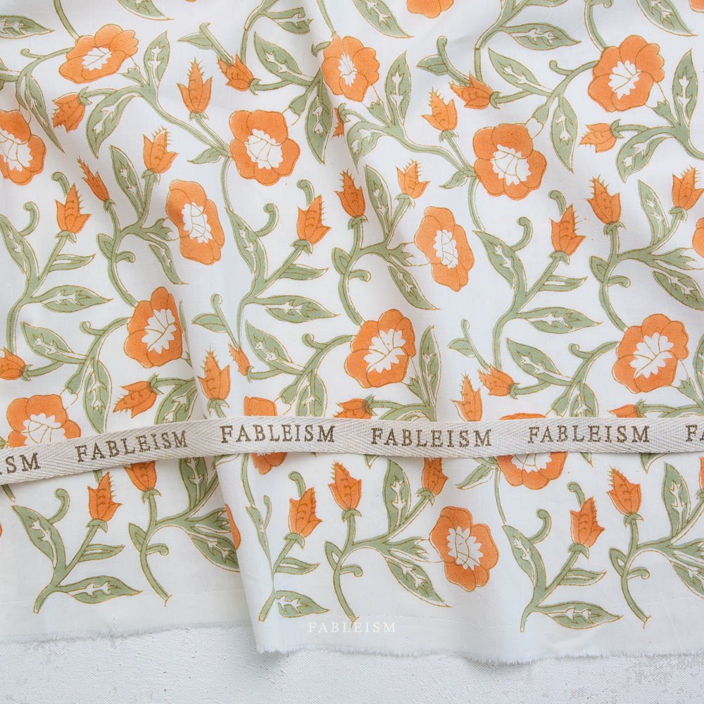 Trumpet Vines - Sage - Indian Block Prints Cottage - Fableism Supply Co. - Simplifi Fabric