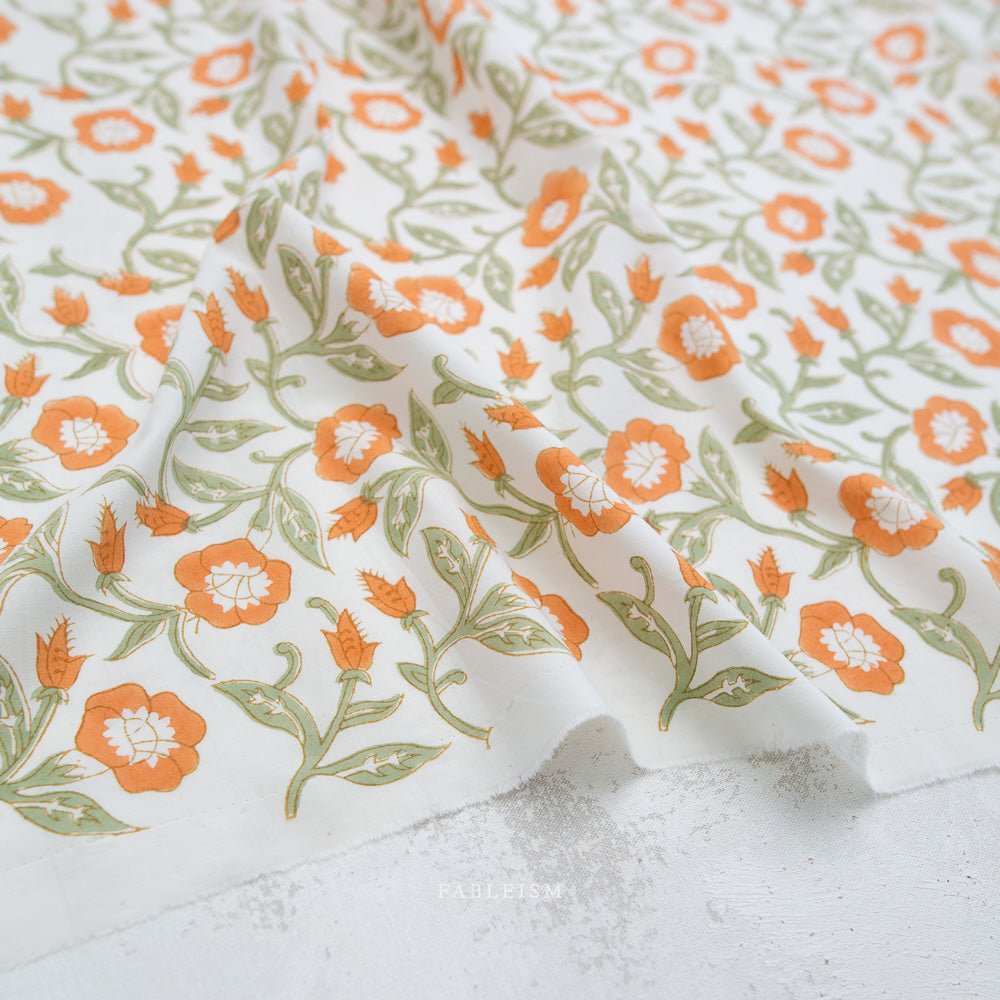 Trumpet Vines - Sage - Indian Block Prints Cottage - Fableism Supply Co. - Simplifi Fabric