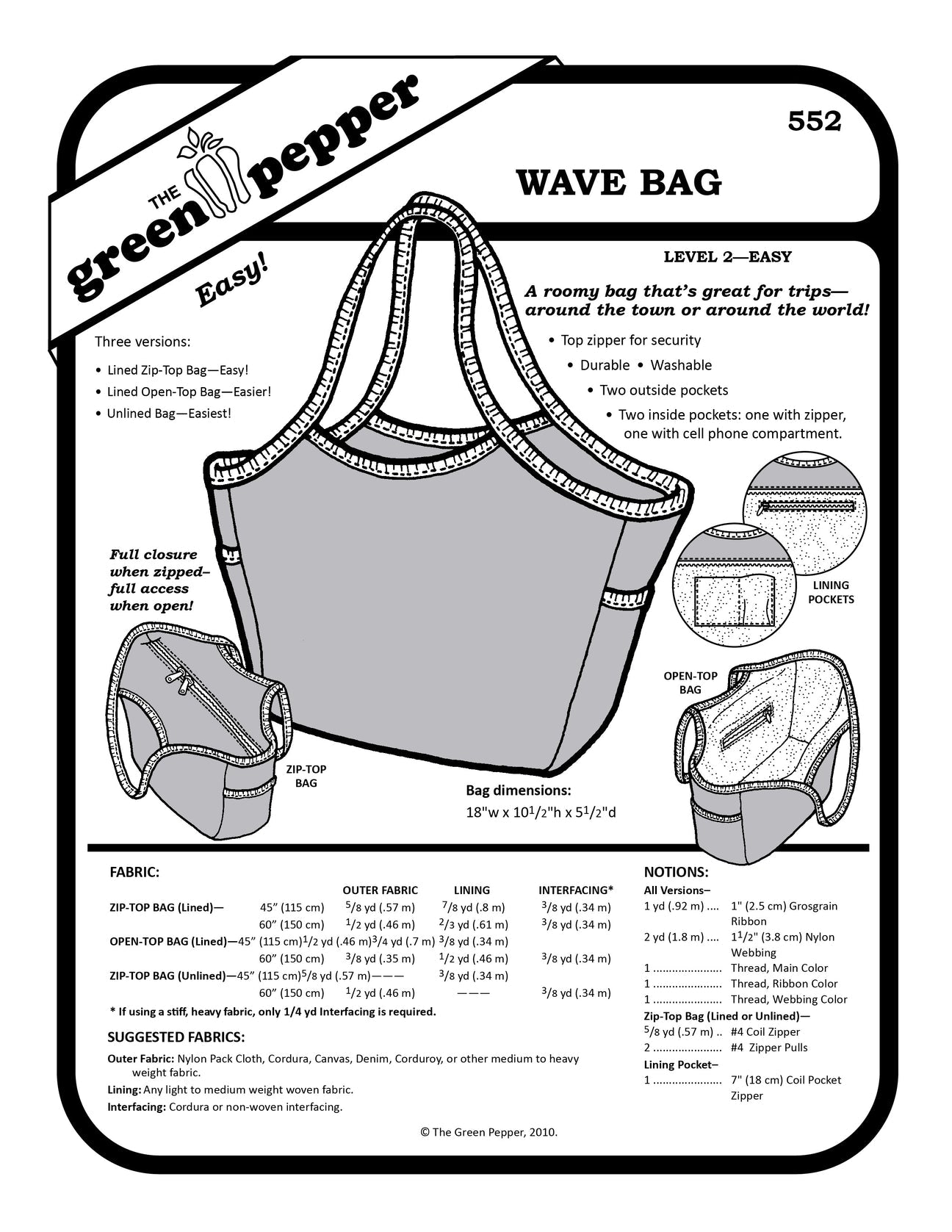 Wave Bag PDF Pattern - 552 - The Green Pepper Patterns