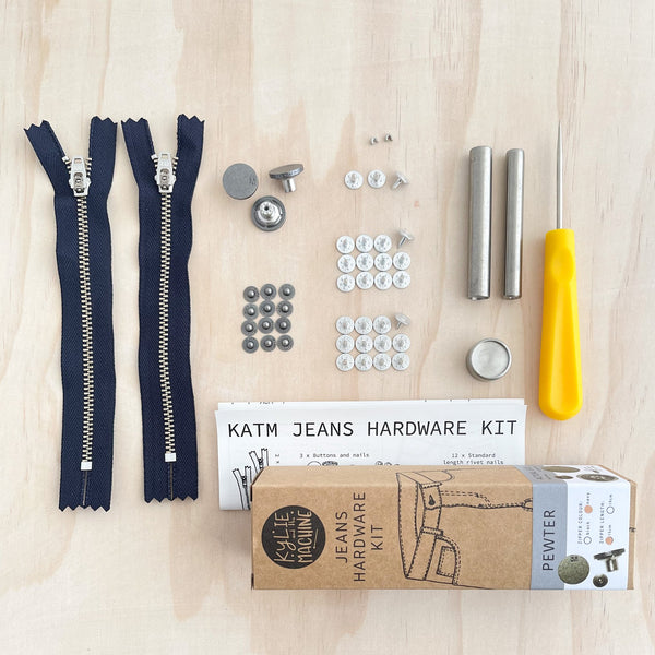 Jeans Hardware Kit - Navy Zipper / Pewter Hardware - Kylie And The Machine