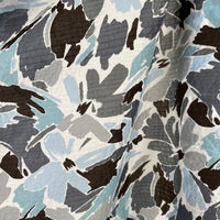Printed Lawn Shrink Finish - Miracle Wave - Oeko-Tex® - Japanese Import - Abstract Floral Grey/Blue/Brown