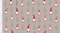 European Cotton Stretch Jersey - Christmas Gnome - Oeko-Tex® - Taupe