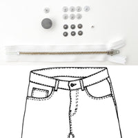 Jeans Hardware Kit - REFILL KIT -  White Zipper / Pewter Hardware - Kylie And The Machine
