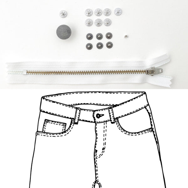 Jeans Hardware Kit - REFILL KIT -  White Zipper / Pewter Hardware - Kylie And The Machine
