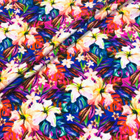 Recycled GREENLON® Nylon Spandex Tricot - Vivid Hibiscus Floral - 200gsm